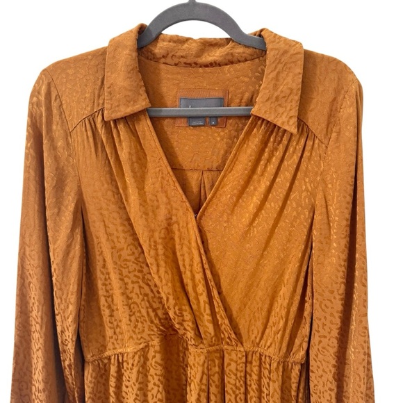 Anthropologie Long-Sleeve Yellow Leopard Print Shimmer Mini Dress Size Medium - Picture 6 of 14